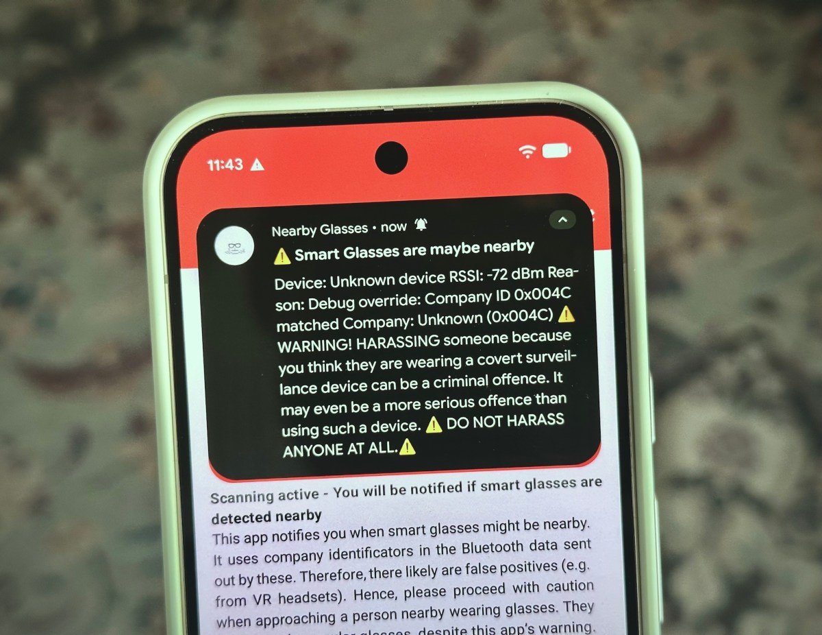 A new app alerts you if someone nearby is wearing smart glasses